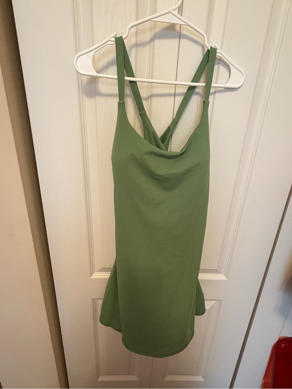HALARA Olive Green Cowl Neck Slip Dress with Crisscross Straps